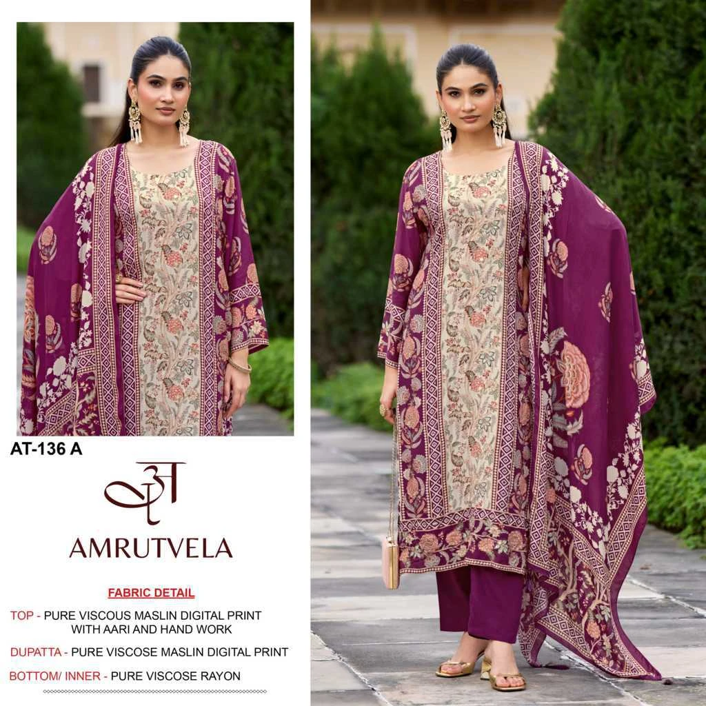 Amrutvela AT 136 A-D Viscose Salwar Suit Catalog 4 Pcs