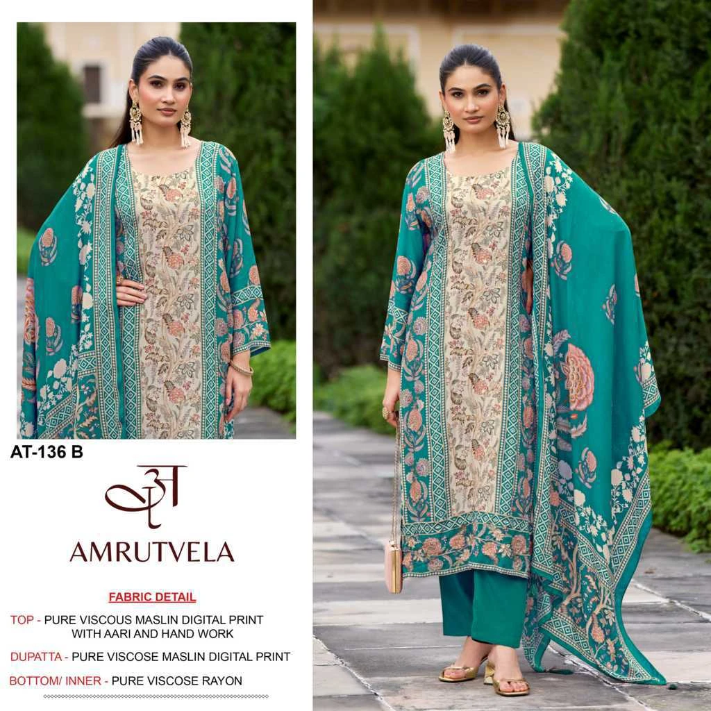 Amrutvela AT 136 A-D Viscose Salwar Suit Catalog 4 Pcs