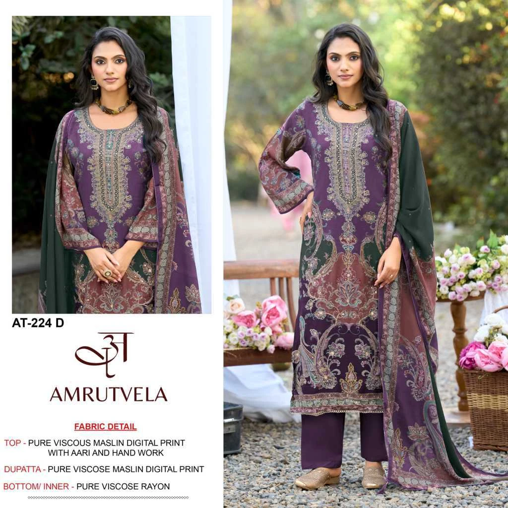 Amrutvela AT 224 A-D Viscose Salwar Suit Catalog 4 Pcs