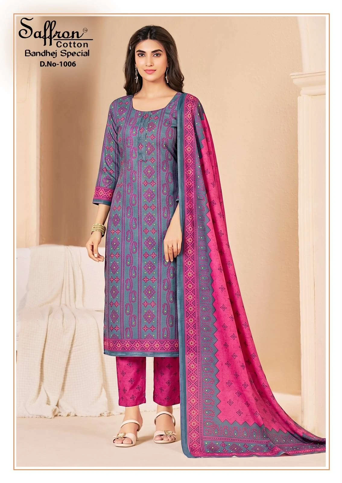 Saffron Cotton Bandhej Special