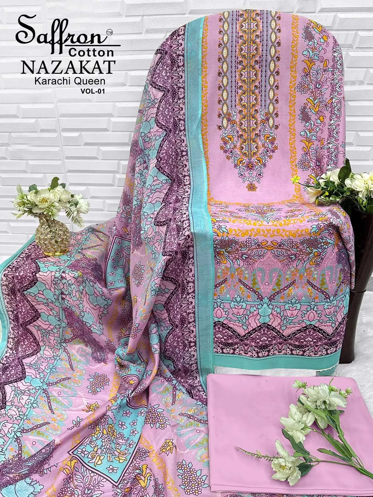 Saffron Cotton Nazakat Karachi Queen Vol 1