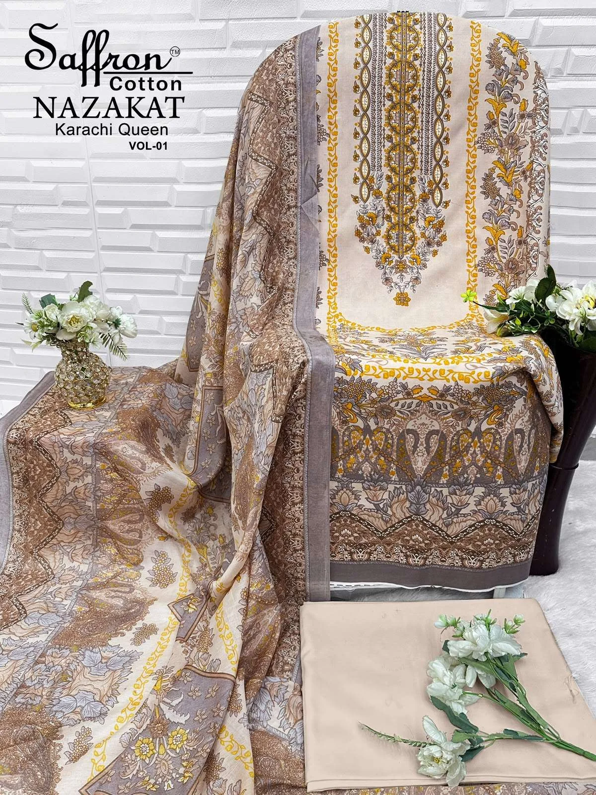 Saffron Cotton Nazakat Karachi Queen Vol 1