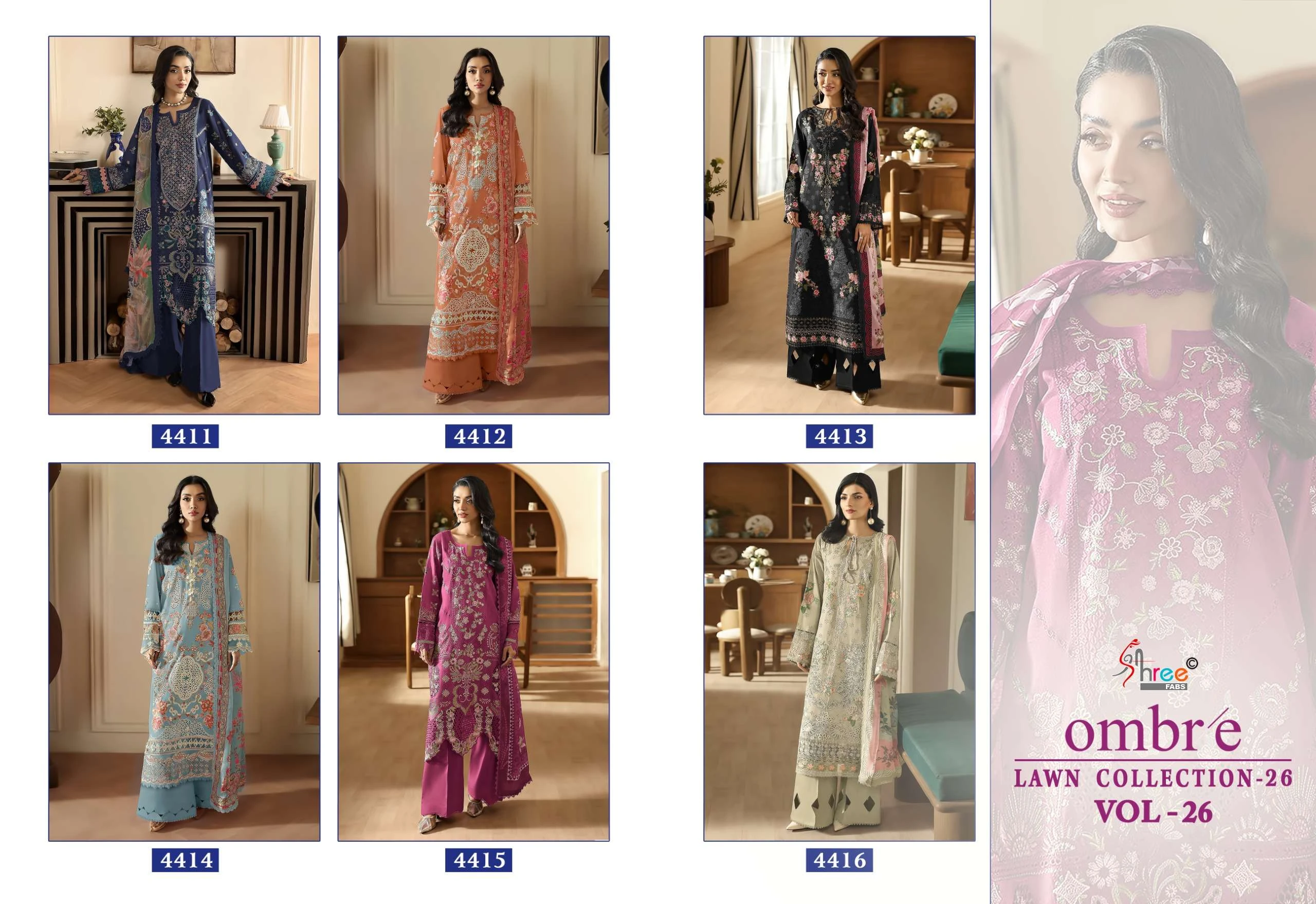 Shree Fab Ombre Lawn Collection 26 Vol 26