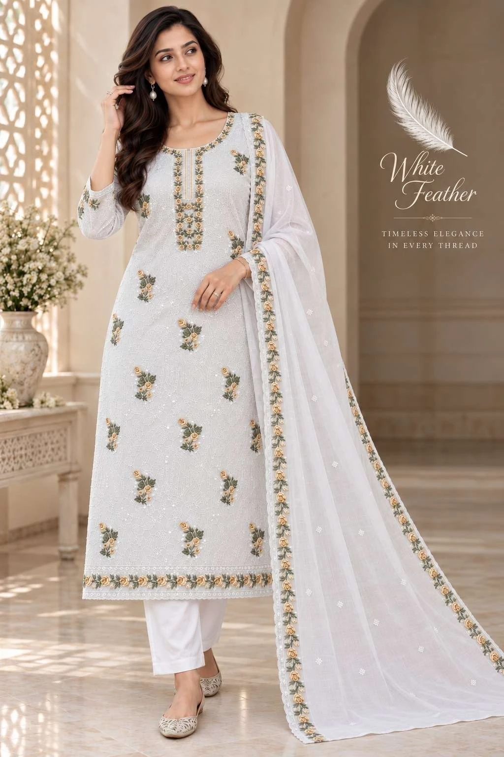 Vishwam Fabric White Feather