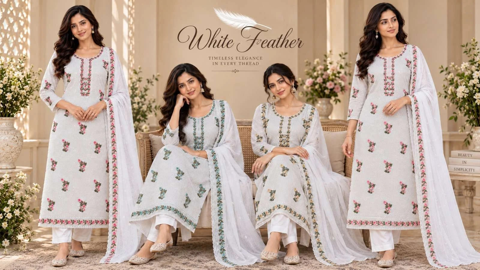 Vishwam Fabric White Feather