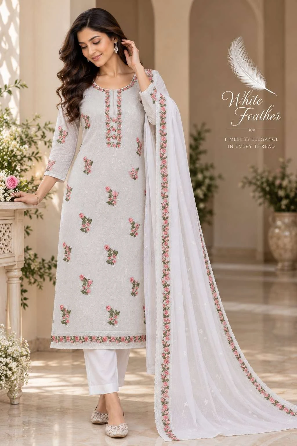 Vishwam Fabric White Feather