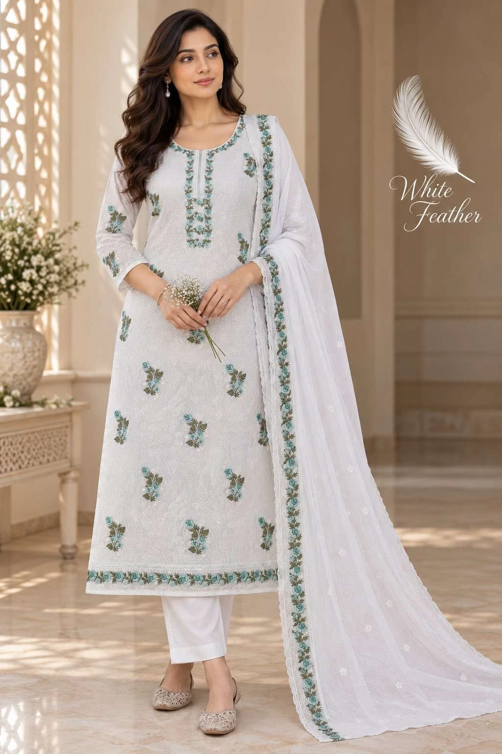 Vishwam Fabric White Feather
