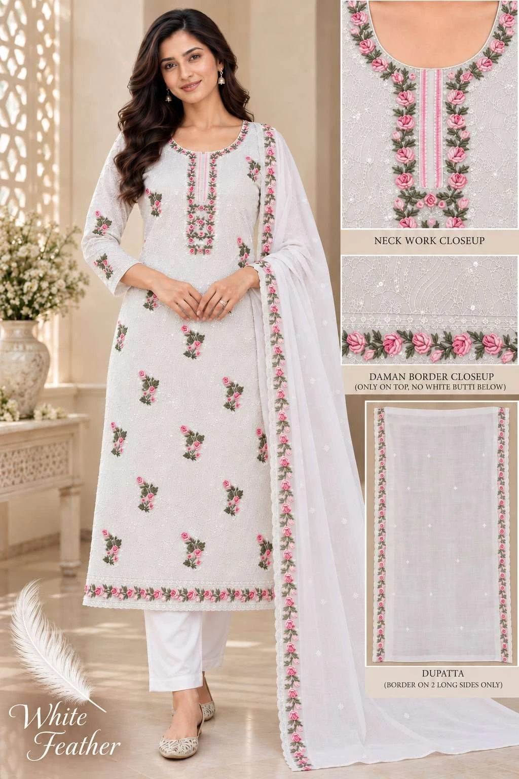 Vishwam Fabric White Feather